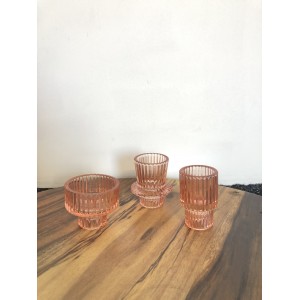  Ribbed Candle Holders Coral - set of 3